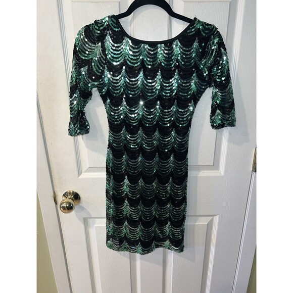 Midnight Doll Dress Womens S Green Silver Sequins Nightclub Swifty Bodycon Party - Picture 8 of 8